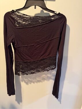 silence + noise Black Long Sleeve Lace-Trim Asymmetric Top